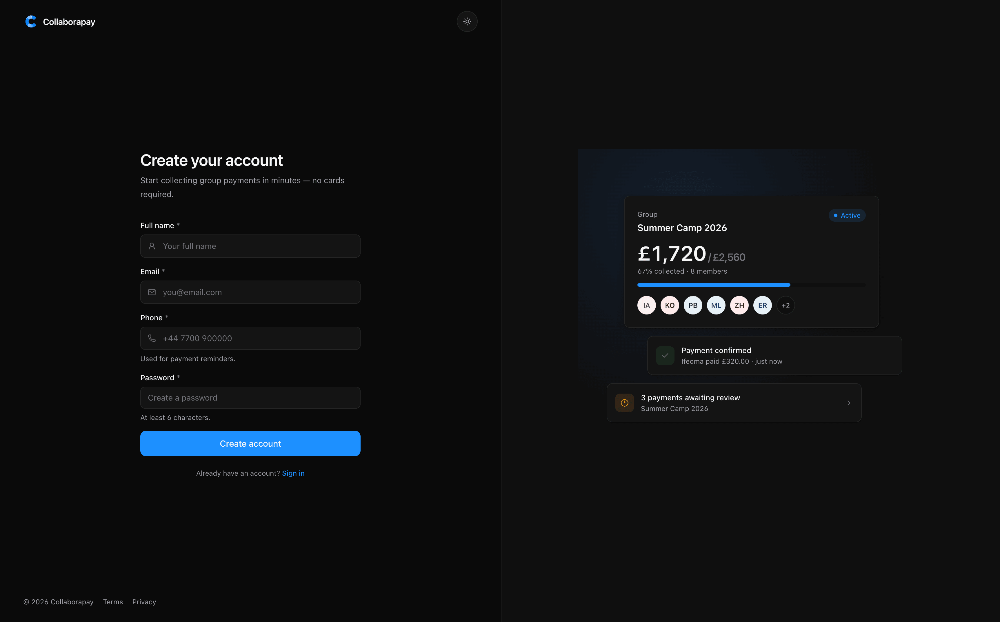 Collaborapay authentication screen