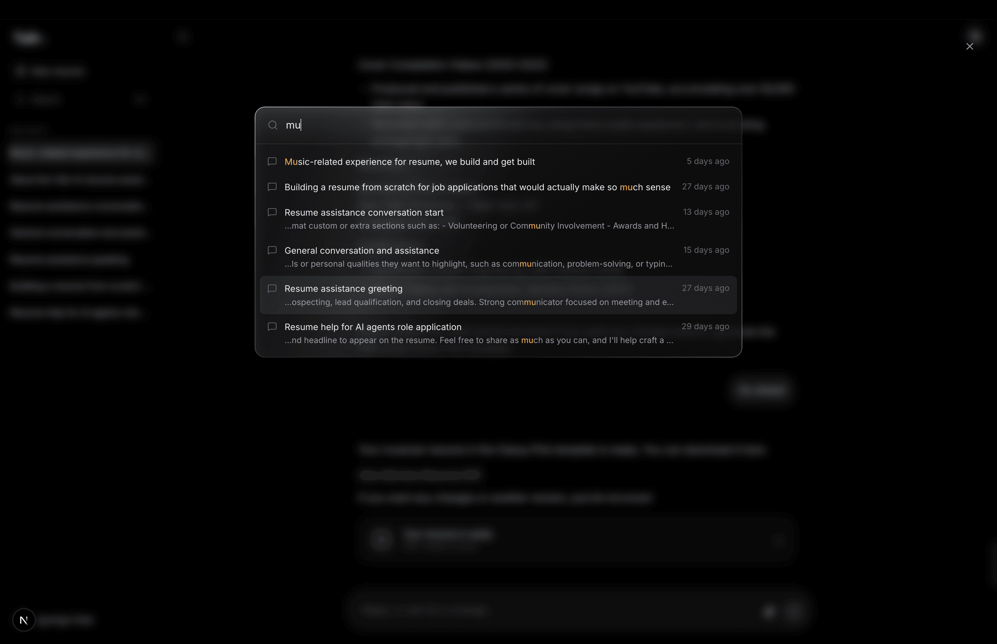 Tailr's conversation search